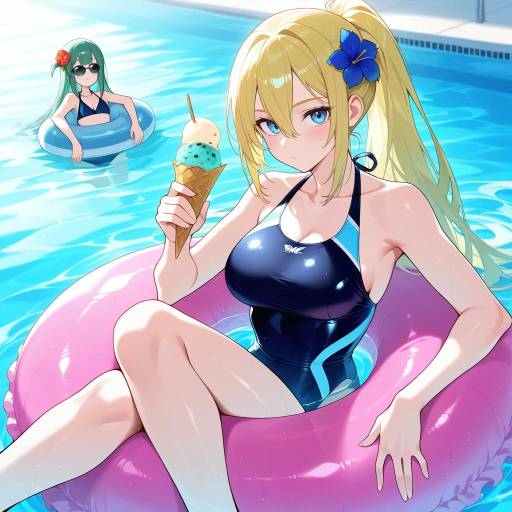 Girls in Swimsuits by the Pool