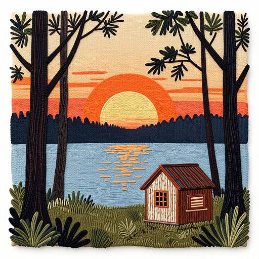 Boho Embroidery Hut by Sunset Lake