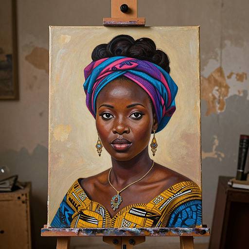 Vibrant Portrait on Rustic Easel