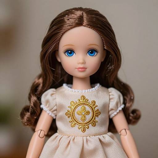 Elegant Female Doll with Gold Embroidery