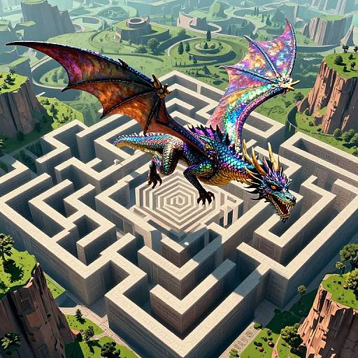 Escher-Inspired Dragon in Architectural Labyrinth