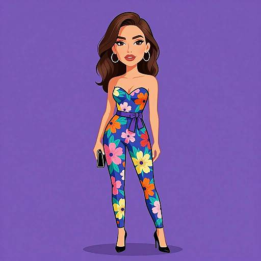 Chic Woman in Vibrant Floral Jumpsuit