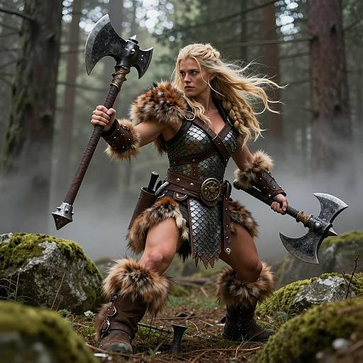 Dynamic Female Dwarf Barbarian Warrior Art