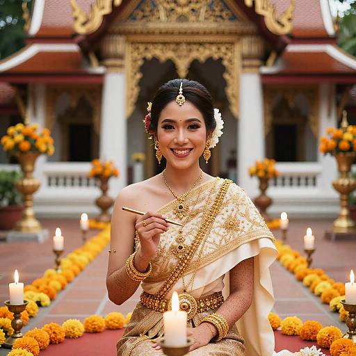 Stenciled Elegant Thai Bride in Courtyard