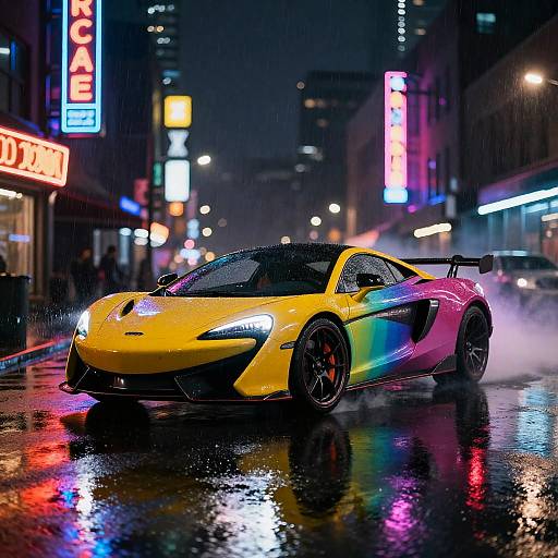 Rainbow McLaren Drifting in Neon Rain