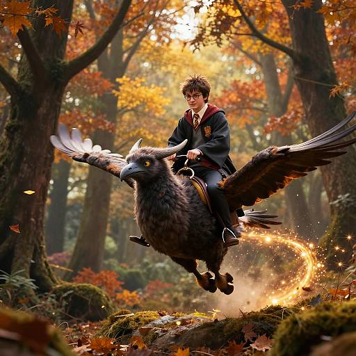 Harry Potter Riding Hippogriff in Autumn