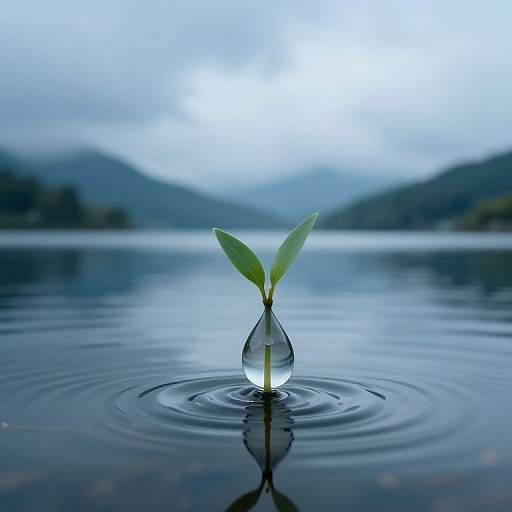 Serene Sprout in Water Droplet