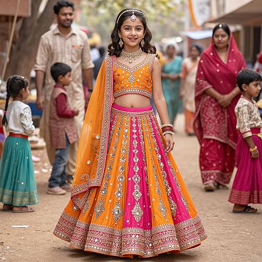Festive Orange Pink Lehenga Celebration