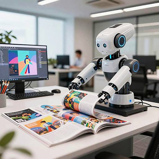AI Robot Crafting Vibrant Magazine Spreads