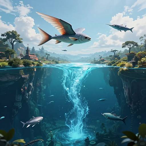 Surreal Upward-Flowing River Landscape