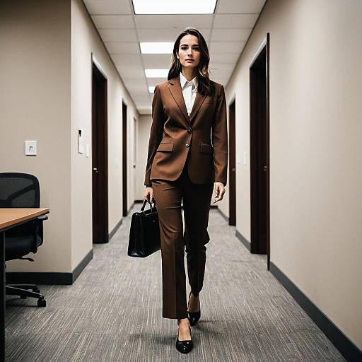 Woman in Brown Office Suit