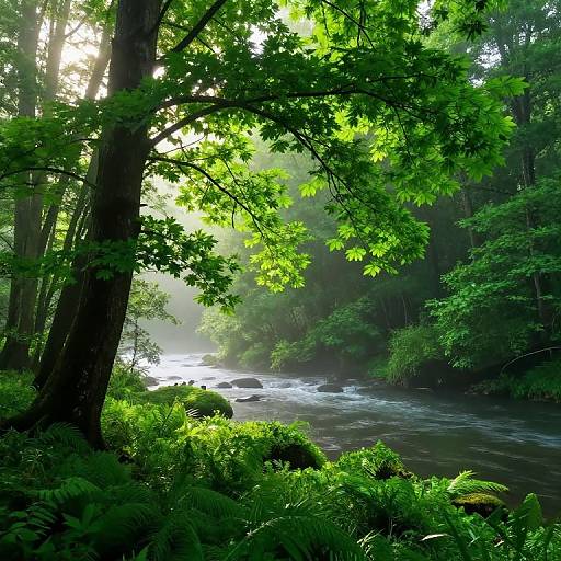 Photorealistic Dawn in Lush Forest