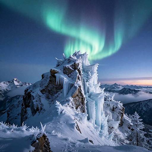 Frosty Mountain with Northern Lights