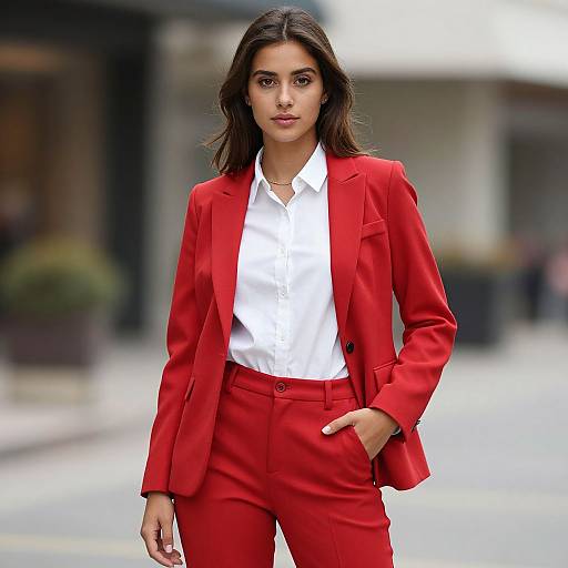 Realistic Woman in Red Blazer Outfit