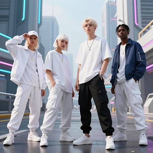 Futuristic Teens in Cyberpunk City