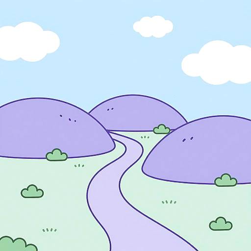 Minimalist Cartoon Rolling Hills Landscape