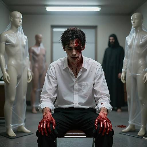 Wounded Man in Dimly Lit Room