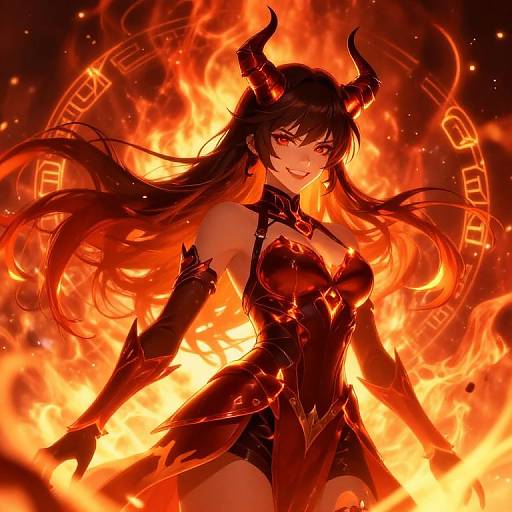 Fiery Demon Anime Girl Illustration
