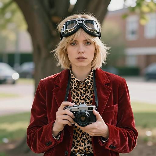 Chic Vintage Woman with Camera