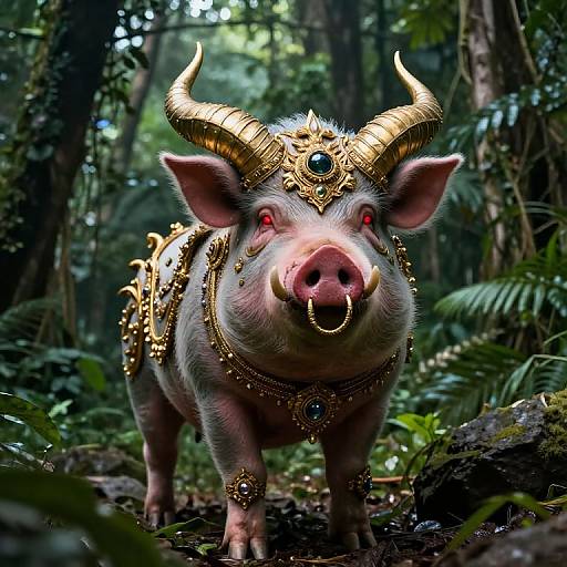 Regal Demon Pig in Shadowy Jungle