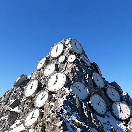 Surreal 3D Mountain of Fragmented Clocks