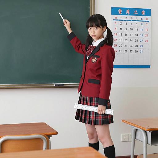 Intense Japanese Schoolgirl in Classroom