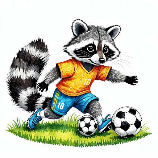 Cute Raccoon Playing Soccer Illustration
