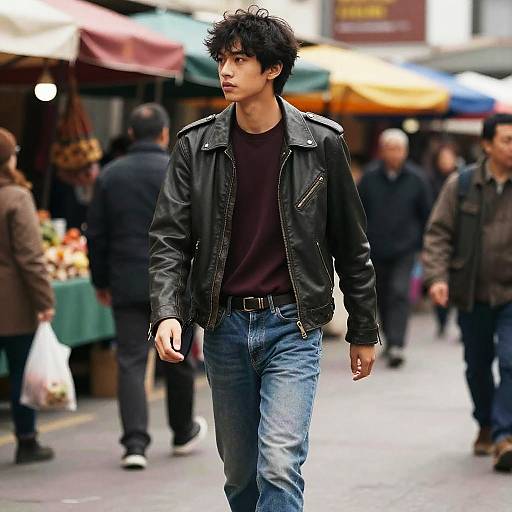 Edgy Male Model in Vibrant Market