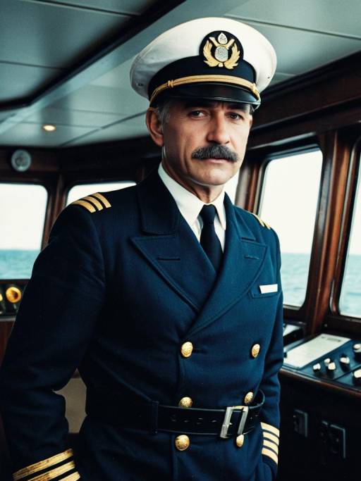Ship Captain in Uniform on Bridge
