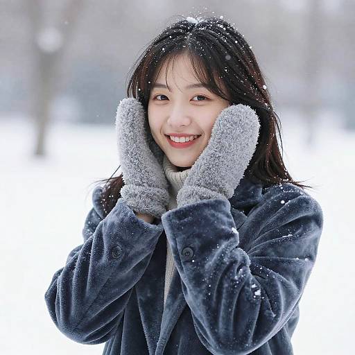 Happy Woman in Snowy Winter Outfit