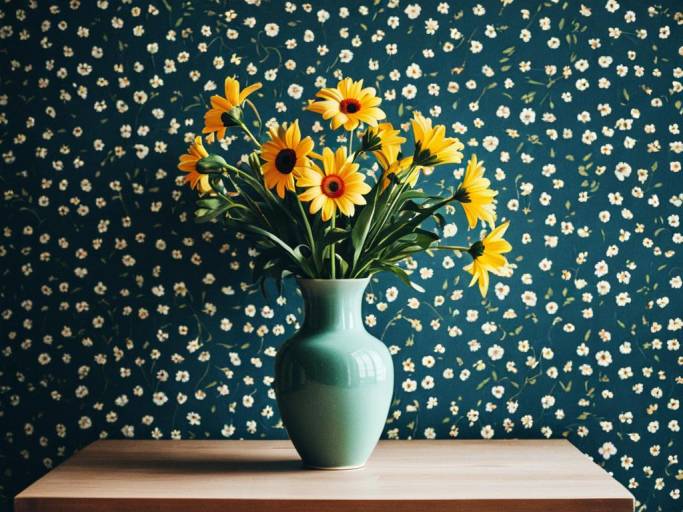 Charming Cartoon Flower Vase Wallpaper