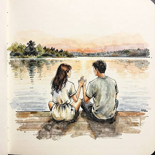 Intimate Lakeside Sunset Sketch