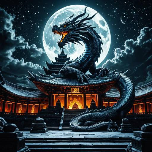 Celestial Dragon Embracing Moonlit Temple Celestial Dragon Embracing Moonlit Temple