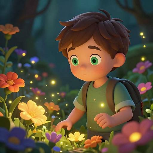 Boy Exploring Enchanted Garden