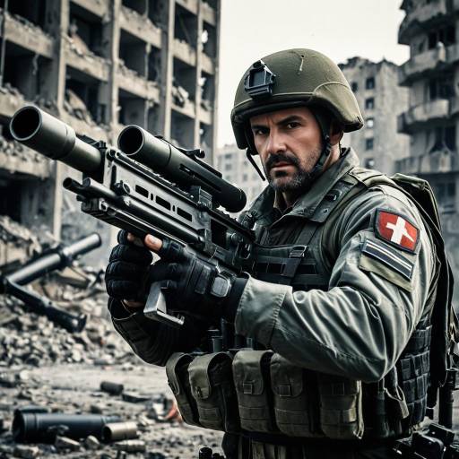 Soldier with Rocket Launcher in War-Torn City