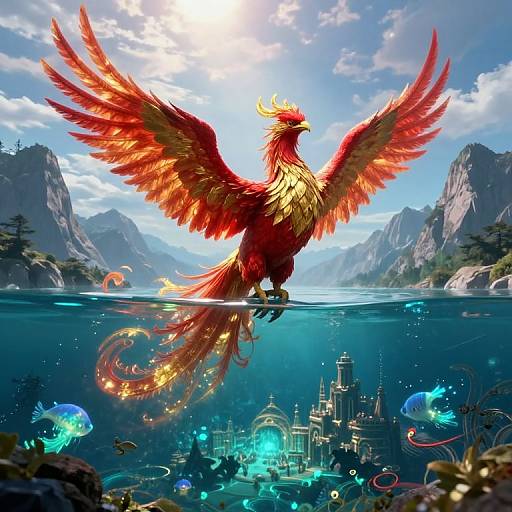 Phoenix Rising Over Submerged City