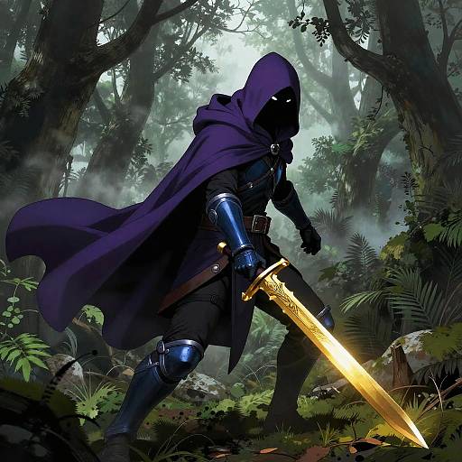 Mysterious Hooded Warrior in Forest