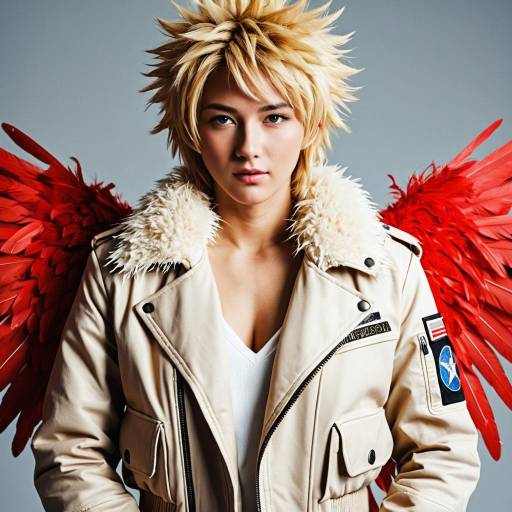 Cosplayer in Hawks Outfit with Red Wings