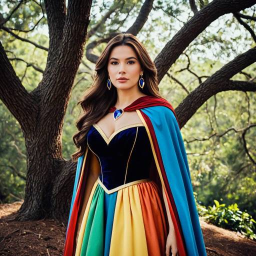 Woman in Multicolored Disney Costume with Cape