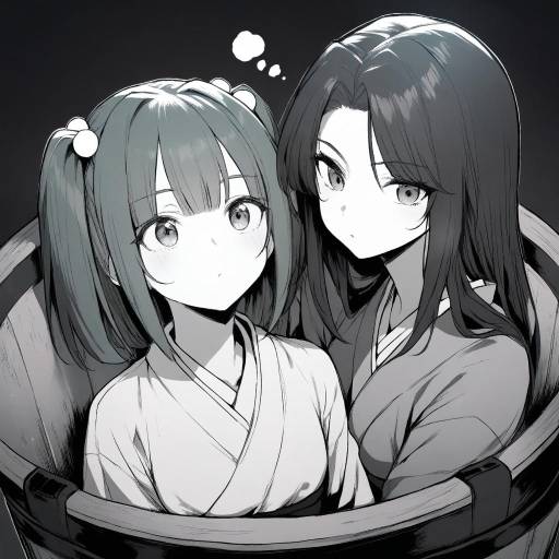 Monochrome Mischief: Girls in a Bucket