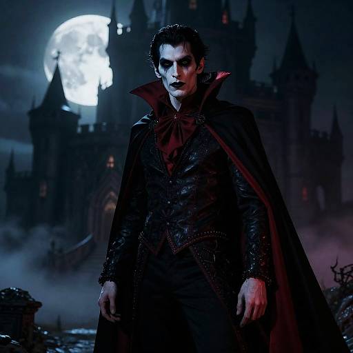Realistic Gothic Vampire in Moonlit Castle