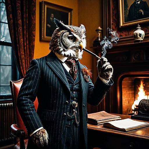 Victorian Owl Smoking Pipe in Vintage Study