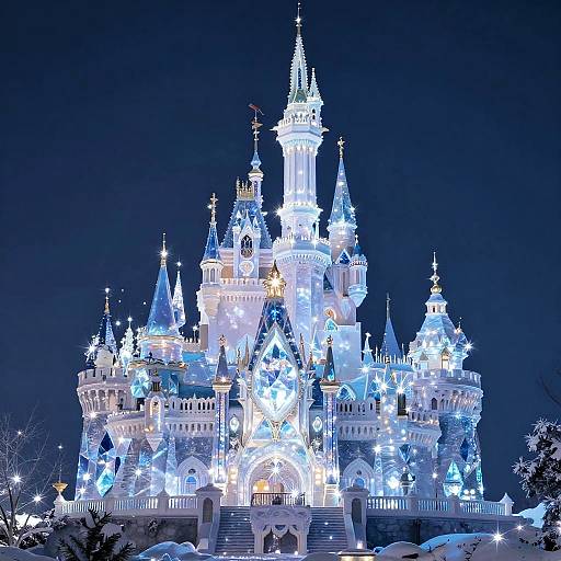 Sparkling Crystal Castle on Snowy Mountain