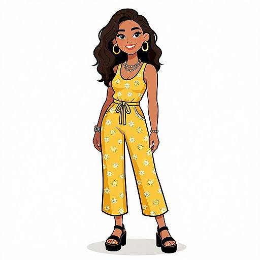 Smiling Woman in Yellow Boho Jumpsuit