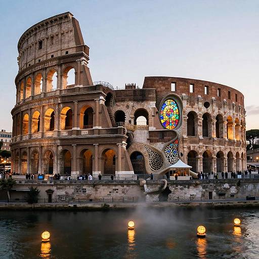 Colosseum with Hector Guimard Art Nouveau Redesign at Dusk