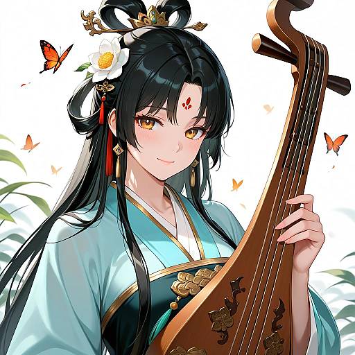 Elegant Asian Woman in Traditional Hanfu with Lute