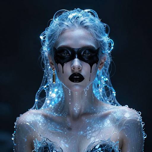 Ethereal Woman in Glowing Blue Liquid