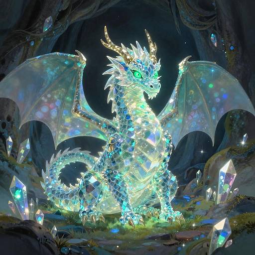 Majestic Crystal Dragon in Enchanted Cave