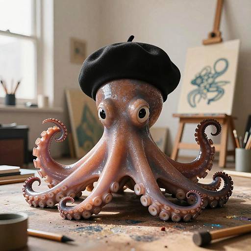 Whimsical Octopus in Sunlit Studio