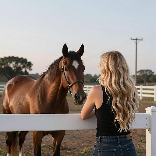 Blonde Woman and Horse at Sunset